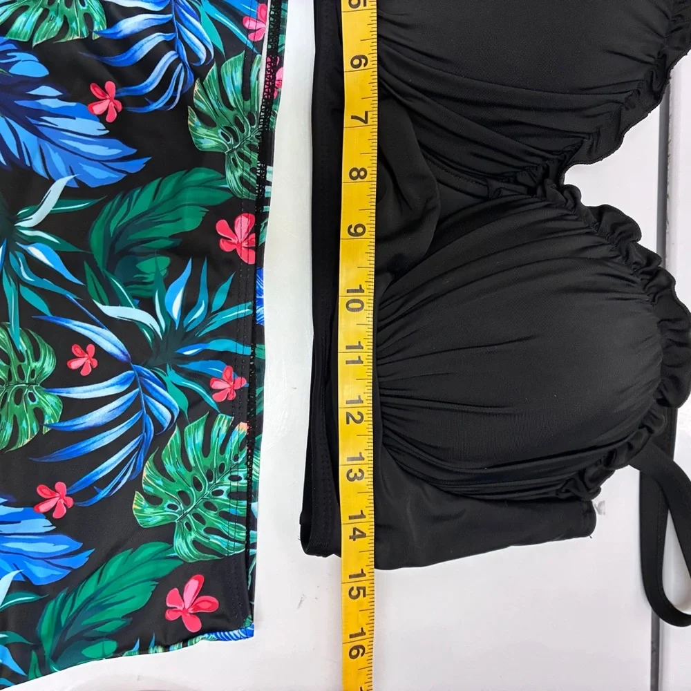 SHEIN Black and Tropical‎ Print Bikini